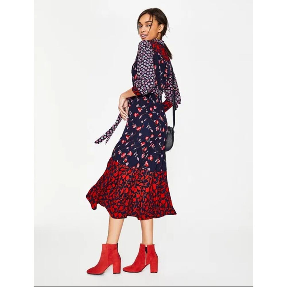 Boden Sybil Midi Shirt Dress Navy Wildflower Size 2R - Picture 3 of 10